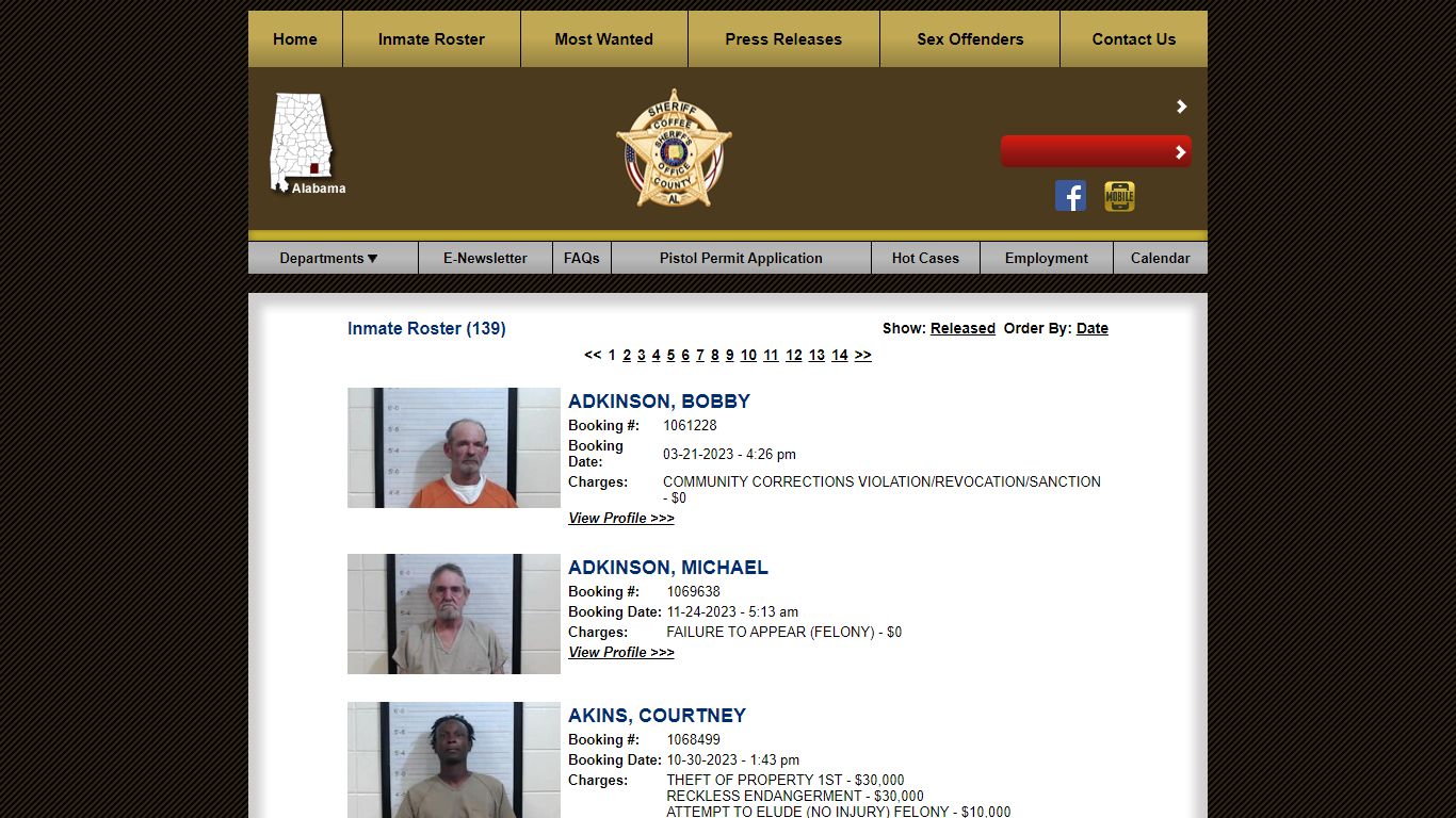 Inmate Roster - Current Inmates - Coffee County Sheriff AL